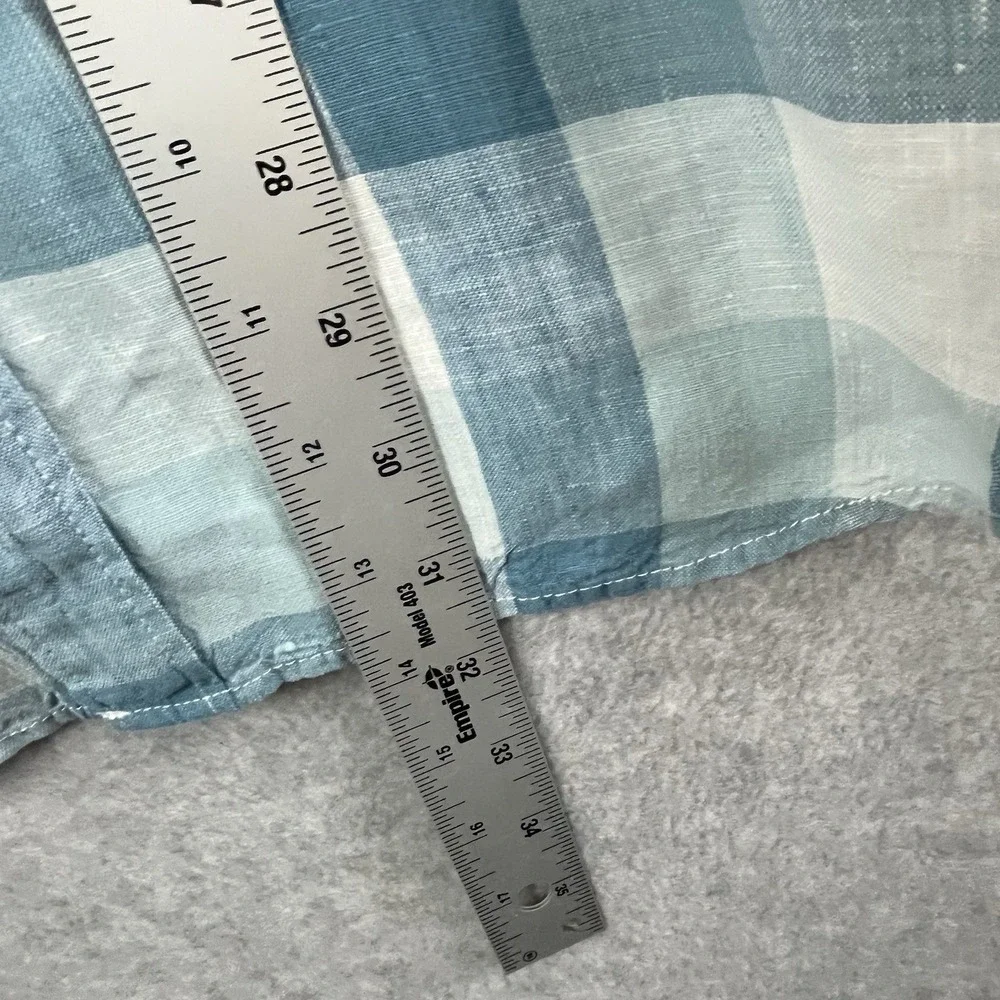 Banana Republic Shirt Mens Large Camden Fit Linen Button Down Blue Plaid Summer